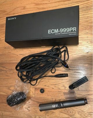 Vintage Sony Ecm - 999pr Electric Condenser Microphone With Box,  Cables