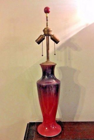 1920s Vtg 1930s Cliftwood Art Deco Pottery Table Lamp W/ Finial Mulberry Ombre