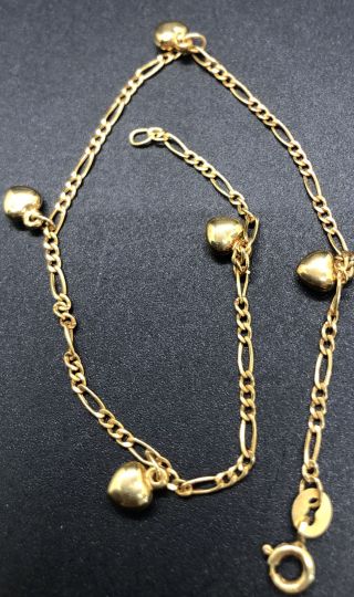 Aurafin Signed Vintage (2.  22g) 14k Yellow Gold 8.  5 Inch Heart Bracelet Bin782