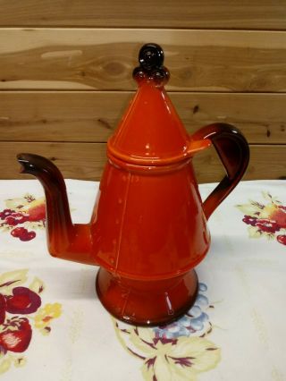Vintage Mid - Century Modern Décor Orange/black Glazed Ceramic Coffee/tea Pot 12 "