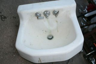 Antique Vintage Cast Iron Enamel Porcelain Bathroom Sink With Faucet