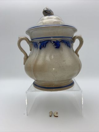 Antique Salt Glazed Pottery Lidded Jar