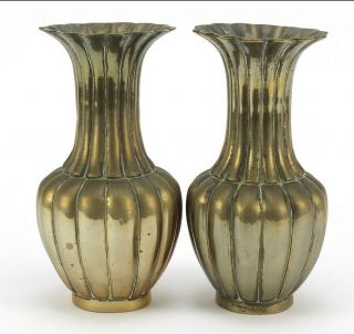STUNNING PAIR Antique or Vintage Chinese Fluted Vase Bronze /Brass Mark to Base 2