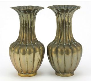 STUNNING PAIR Antique or Vintage Chinese Fluted Vase Bronze /Brass Mark to Base 3