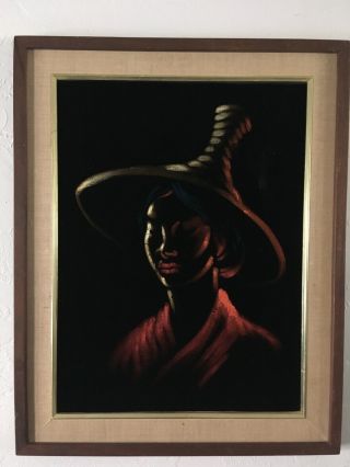 Vintage 80’s Carlo Of Hollywood Black Velvet Asian Woman Painting
