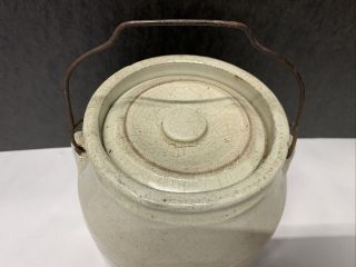 VTG CREAM White Stoneware Jar with Lid Handle H.  A.  Johnson Preserves Boston 3