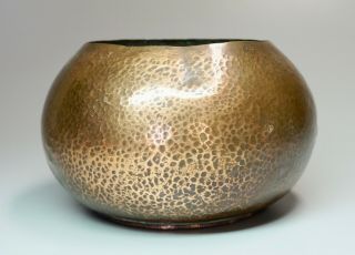 Vintage Hand Made Hammered Copper Arts & Crafts Ikebana Dish Bowl 3.  75 " High