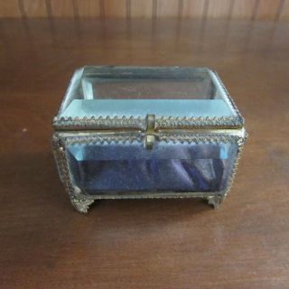 Antique Small French Ormolu Beveled Glass Trinket Box