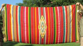48 " X 88 " Vintage Mexican Saltillo Serape Southwest Blanket Rug Vibrant So