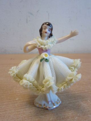 Vintage Dresden,  Germany Small Ballerina Lady In Lace Dress