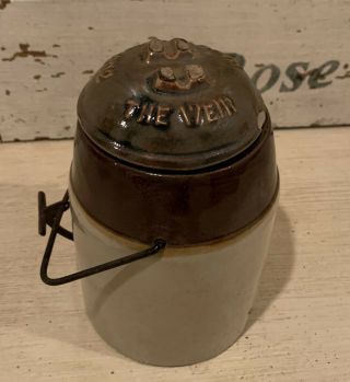 Antique Small Weir Pottery Co.  Stoneware Canning Jar W Bale Handle & Dated Lid