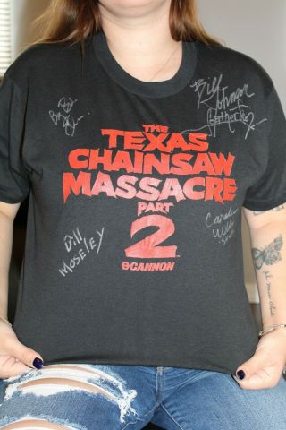 The Texas Chainsaw Massacre 2 Vintage Cannon Video Xl Tee Shirt Autographed Jsa