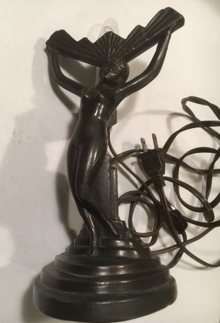 Vintage Art Deco Metal Nude Lady On Stairs Lamp (no Shade No Brand)
