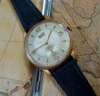 Cauny Prima Big Vintage Jumbo Hand - Winding Swiss Wrist Watch Men 1960 