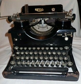 Vintage Antique Royal Typewriter Model 10 W/ Beveled Glass Sides