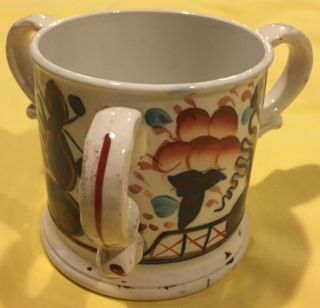 Early Gaudy Welsh Oyster Pattern Childs Loving Cup With 3 Handles (welsh Tyg)