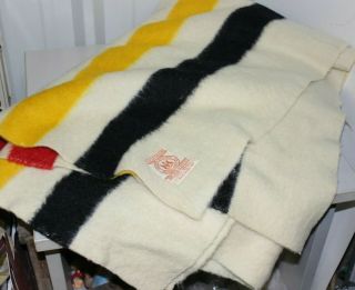 Vintage Hudson’s Bay Striped Wool Blanket - Green,  Yellow,  Red,  Black 6 " X 5 "