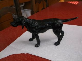 Antique Spelter Pot Metal Hunting Dog Figure Black 10 " Long 5 " Tall