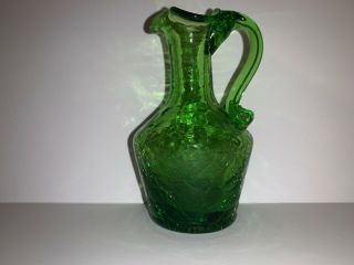 Vintage Small Crackle Glass Pitcher With Applied Handle 4 1/2 " Tall