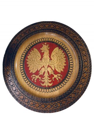 Vintage Polish Eagle Hand Carved Wood Plate From Zakopane Poland