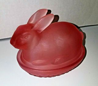 Pink Frosted Glass Bunny Nesting On A Basket Dish Rabbit Easter Decor