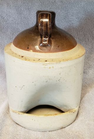 Antique Whiskey Jug Crock Chicken Feeder/waterer/planter Unique (144)