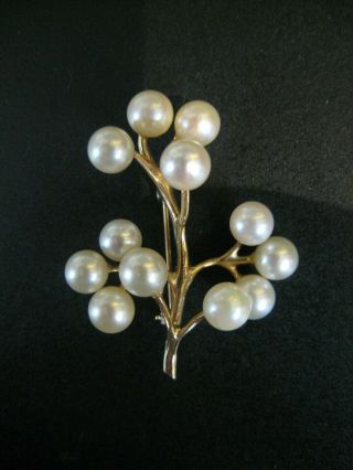 Estate Vintage 14k Yellow Gold Tree Of Life 5mm Pearl Brooch Pin