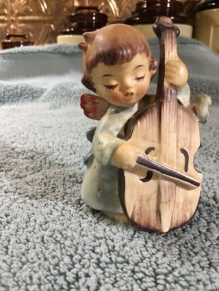 Vintage Early 1960’s Lefton Porcelain Angel Playing Cello With Bird Figurine