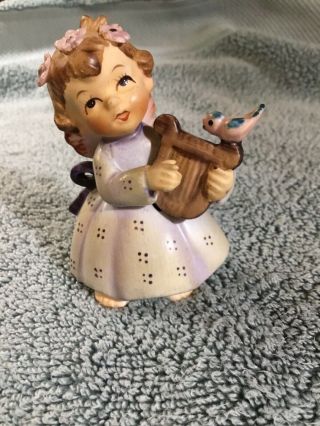 Vintage Early 1960’s Lefton Porcelain Angel Playing Harp With Bird Figurine