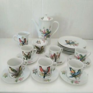 Vintage A Mottahedeh Design Aviary Coffee Tea Set Service For 6
