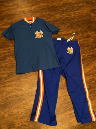 Vintage 80s Nba York Knicks Sand Knit Authentic Warmup Suit Pants & Jersey L