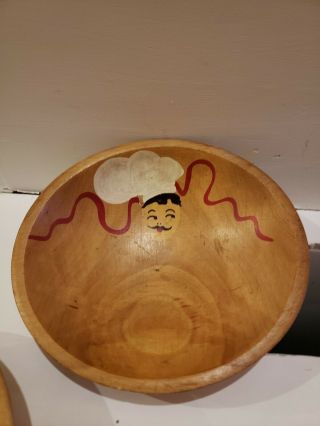 Vintage Hand Painted Chef Wood Bowl Wall Hanging