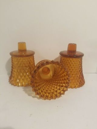 3 Vintage Home Interiors Amber Glass Diamond Point Votive Peg Cup Candle Holders