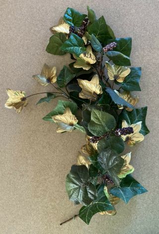 Home Interior Gold Metal Leaves W/greenery Wall Hanging Accent - 18 "
