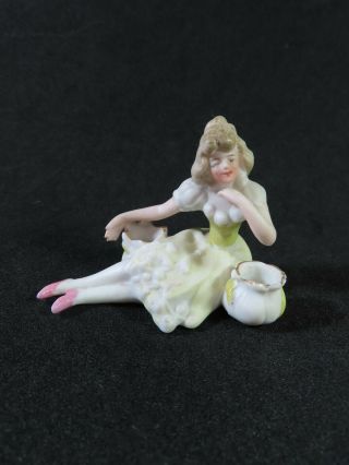 Antique 2” German Bisque Lily Of The Valley Girl Bisque Doll Figurine