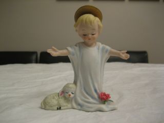 George Good Porcelain Cherub Boy With Lamb Figurine