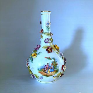 Vintage Italian Porcelain Vase With Flowers In High Relief
