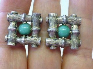 Vintage Antonio Pineda Bamboo Sterling Silver Turquoise Cufflinks Taxco Mexico