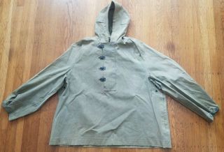 Rare Vtg Wwii 1940s Us Navy Hooded Foul Weather Hooded Smock Deck Jacket