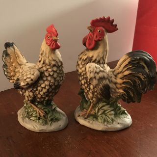 Vintage Homco Rooster Hen Chickens Set 1446 Porcelain Bisque