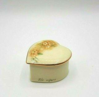Vtg Franway Fine Porcelain Yellow Heart Shaped Trinket Box With Lid Hand Painted