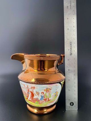 Antique Staffordshire Copper Luster Pitcher,  Canary Band,  Enoch Wood