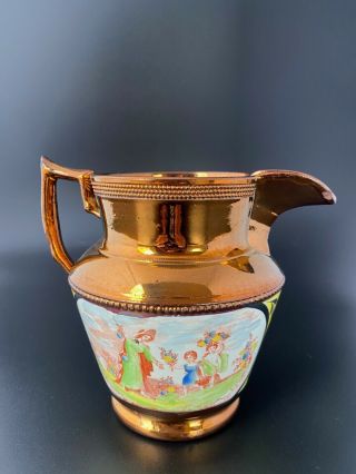 ANTIQUE STAFFORDSHIRE COPPER LUSTER PITCHER,  CANARY BAND,  ENOCH WOOD 3