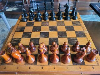 1950s Soviet Chess Set Vintage Ussr Wood Chessmen With Board