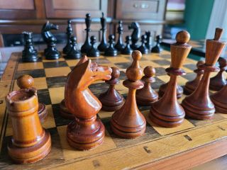 1950s Soviet Chess Set Vintage USSR wood chessmen with board 2