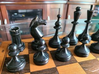 1950s Soviet Chess Set Vintage USSR wood chessmen with board 3