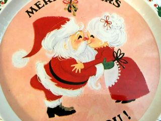 Vintage Merry Cheers Metal Tray Santa Claus & Mrs Claus Christmas 13 