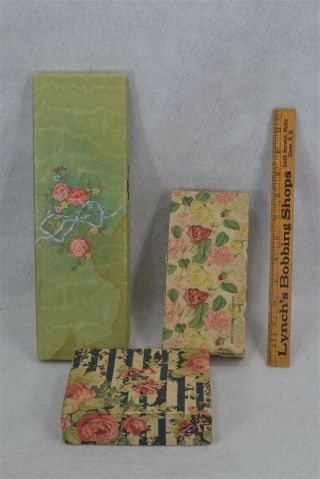 Antique Box Paper Cardboard Gift Candy Stockings Roses 3 Pc 1910 - 1920