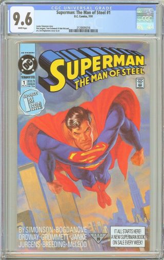 Superman The Man Of Steel 1 Cgc 9.  6 White Pages 1991 2120695016