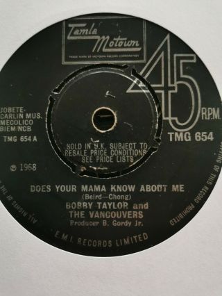 Bobby Taylor - Does Your Mama Know About Me Uk Tamla - Northern Soul / R&b/ Soul